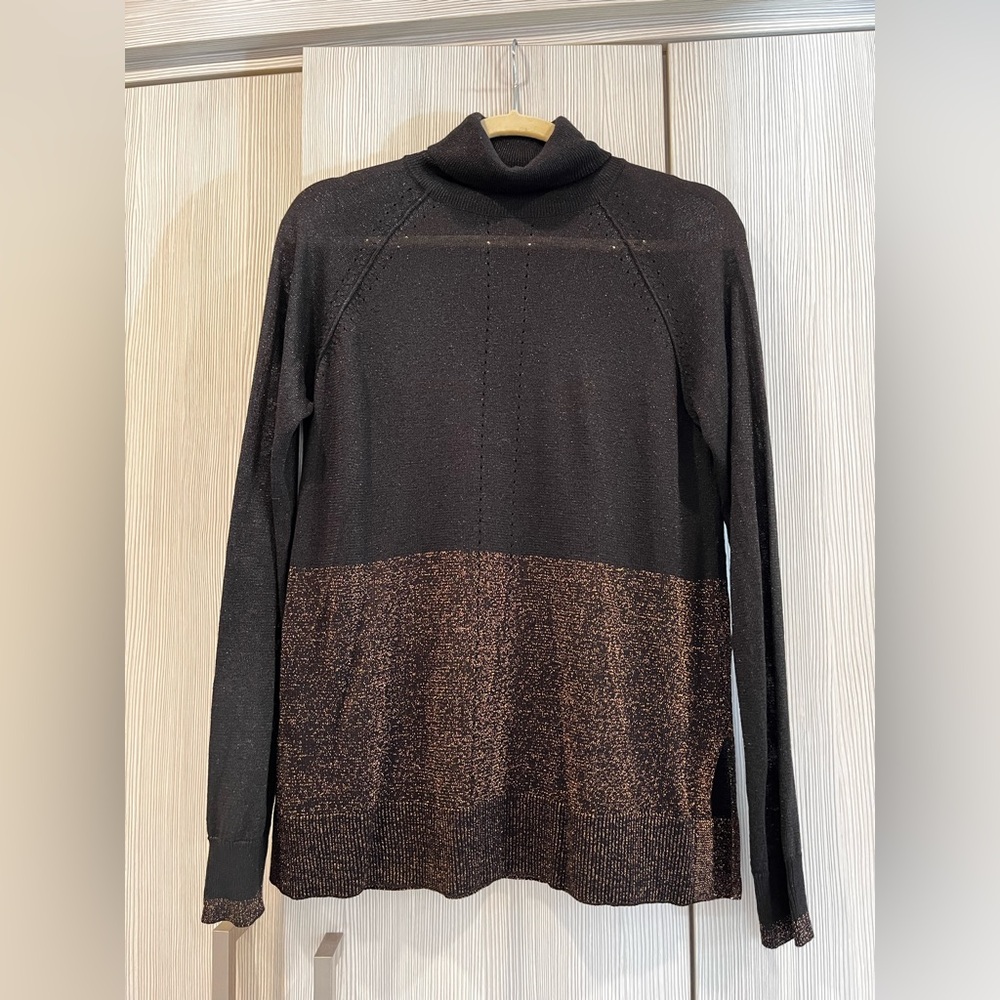 NEXT Black Rose Gold Glitter Turtleneck UK10 US6 NWOT Semi‎ Sheer Sweater